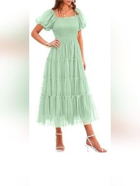 Mint Puff Sleeve Tiered Maxi Dress S (4/6)